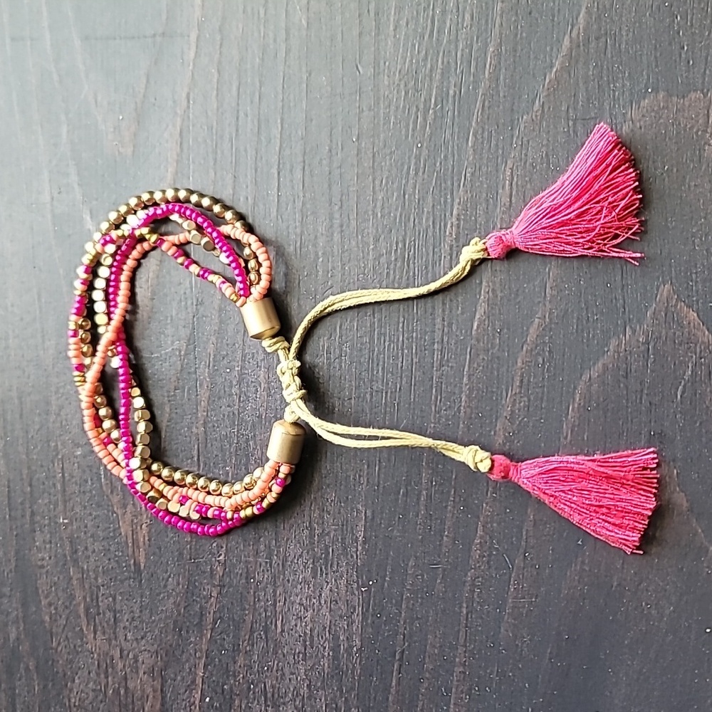 Pink and Gold  Miyuki Bead Bracelet with Tassels